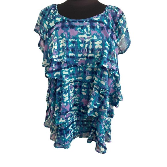Nue Options Tops - Nue Options Green, Blue & Lavender, Short Sleeve Ruffled Tier Top, MP